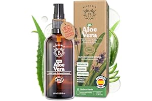 Bionoble Gel de Aloe Vera Orgánico 100ml - Hecho con Pulpa Fresca de Aloe 100% Puro y Lavanda - Sin Xantano - Rostro, Contorno de Ojos, Cuerpo, Cabello - Botella de vidrio + Bomba
