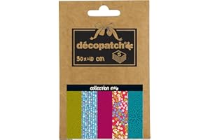 ‎DECOPATCH Decopatch DP006O Packung Décopocket mit 5 Papierbogen (30 x 40 cm) (gefaltet, 13 x 9,5 cm, praktisch zum Transportieren und einfach zum Verwenden) 1 Pack farbig sortiert