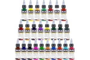 DLD Tinta para tatuaje para todo uso 25 Conjunto de colores primarios Suministros de tatuaje Pigmento para tatuaje permanente Color de pintura corporal 0.5 onza (15 mililitros)