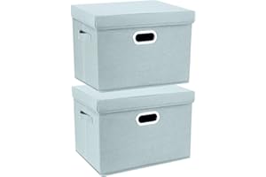 TYEERS Large Storage Box with Lid, Collapsible, Washable, Fabric Storage Box for Clothes, Wardrobe Storage, 44x30x29 cm, Set of 2, Aqua Spring