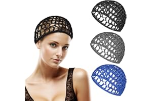 WY LIGHTING LEVEL Lot de 3 bonnets de nuit crochetés en rayonne douce – Élastiques en maille pour femmes et hommes, y compris les cheveux épais, longs, courts ou bouclés