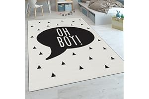 Paco Home Childrens Rug Childrens Bedroom Boys Baby Rug Slogan Trend Black White, Size:180x280 cm