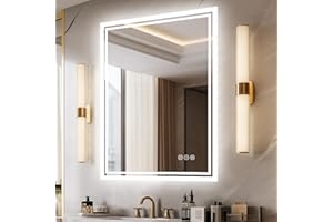 LUVODI Lustro łazienkowe z oświetleniem, 50 x 70 cm: lustro łazienkowe z podświetleniem, 3 przełączniki dotykowe, możliwość ściemniania, lustro świetlne LED, ciepła biel, neutralna zimna biel, funkcja