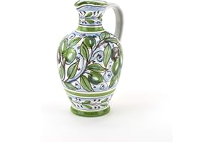 CERAMICHE AZZARO & ROMANO CALTAGIRONE Huilier en céramique décoré à la main, huile sicilienne, céramique de Caltagirone Made in Italy (Olive)
