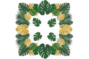 Komicea Sztuczne liście palmowe, 78 sztuk 12 rodzajów liści monstera z łodygami, Sztuczne tropikalne liście dekoracyjne na imprezy hawajskie, dżungla, plaża, dekoracja stołu