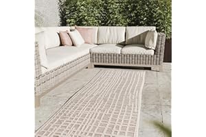 Interiyou Outdoor Teppich Florenz - 80x300 cm Beige - Wetterfest & UV-beständig für Balkon, Terrasse und Garten - Flachgewebe Aussenteppich