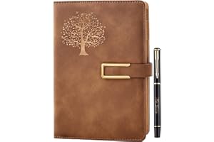 Farfume Ruled Refillable Notebook Premium Adventure A5 Journal, 21cm x 14.5cm Hardback Faux Leather Notebook, 100GSM Magnetic Buckle Notebook (Tree of Life - Brown)