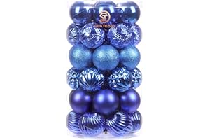 Sea Team Bombki bożonarodzeniowe ze sznurkami, nietłukące, plastikowe, wiszące, na choinkę, wakacje, ślub, imprezę, rozmiar M, 60 mm, niebieskie, 41 szt.