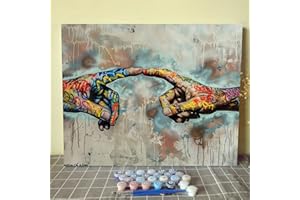 Tucocoo Peinture à l'huile par numéro avec mains enchevêtrées Hello Graffiti pour adultes Décoration murale Cadeau 40,6 x 50,8 cm