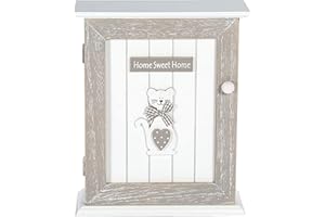 SPOTTED DOG GIFT COMPANY - Armadietto Portachiavi da Parete con Motivo Gatto e Scritta Home Sweet Home - Decorazione per l'ingresso con 6 Ganci - in Legno - Grigio/Bianco