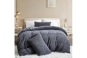 Menkala Plüsch Bettwäsche 220x240 Grau Uni Winter Warm Teddy Fleece Cashmere Touch Plüschbettwäsche Flauschig Sherpa Flanell Wende Bettbezug mit Reißverschluss und 2 Kissenbezug 80x80cm