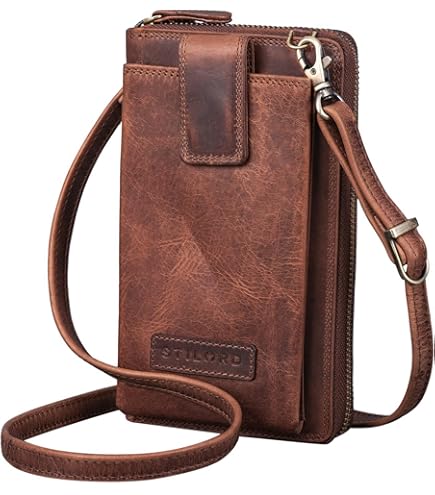STILORD 'Peter' 2-in-1 Leren Borst Tas Portemonnee Mannen Mobiele Telefoon Tas Vrouwen Reizen Portefeuille Kleine Schoudertas Vintage Crossbody Tas, Kleur:zwart