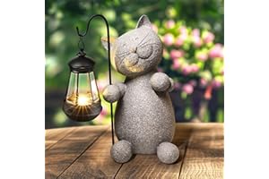Eletorot Cat Gifts for Women Christmas: 30cm Funny Cat Ornaments Outdoor with Solar Lights, Birthday Gifts for Cat Lovers Mum Nan, Cat Statue Animal Decorations for Garden Balcony Decor Accessories