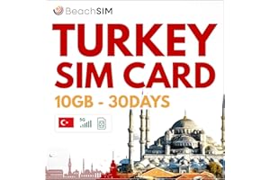 BeachSIM Tarjeta SIM Turquía 30 días. 10GB de Datos con Velocidad 4G/5G. Tarjeta SIM de prepago sólo para Datos. Activación rápida. Fácil de recargar. Funciona en Dispositivos iOS y Android.
