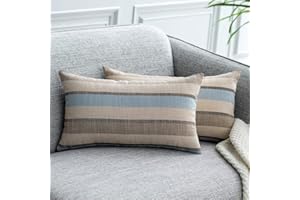 UPOPO Cojines Sofa Funda Elegantes Decorativos Salon Cama Rayas De Colores Lino Fundas Silla Habitacion 2 Piezas De Cojín Suave Almohada Sala De Estar con Cremalleras 30 X 50 cm Gris Azulado