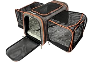 Mr. Peanut's Doppelte erweiterbare Tragetasche für Haustiere, von Fluggesellschaften zugelassen, weiche Seiten, Diamant-Serie, selbstschließenden Reißverschlüssen, Plüsch-Fleece-Bettwäsche