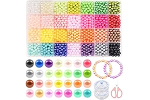 CoKeeSun 2100 Pezzi Perline per Braccialetti Colorate, 6mm Perline per Bigiotteria fai da te, 28 colori Perline per Braccialetti Adulti con Fori, Perline per Collane con 2 Filo Elastico e 1 Forbici