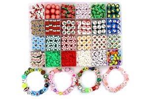 QTUIE Perline per Braccialetti Kit Perline per Braccialetti fai da te Bambina con Lettere Perle in Argilla Polimerica Kit per Collana o Bracciale Regali per Natale,Compleanno Bambini 4-13 Anni (Natale)