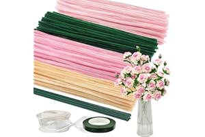 DBUWQIPS Ramo de Rosas Limpiapipas Manualidades Limpia Pipas para Manualidades Contiene 400 Limpiapipas 20 Hilos Verdes para Manualidades Cinta floral y Cinta de Regalo para Decoración de Regalos de Boda