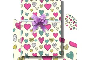 ZALIOAN Gift Wrapping Paper Heart Floded 2 Sheet 85 * 60cm with 2 Tags Gift Wrap Pack for Kids,Baby,Female,Male on Birthday,Christmas，Annivasary