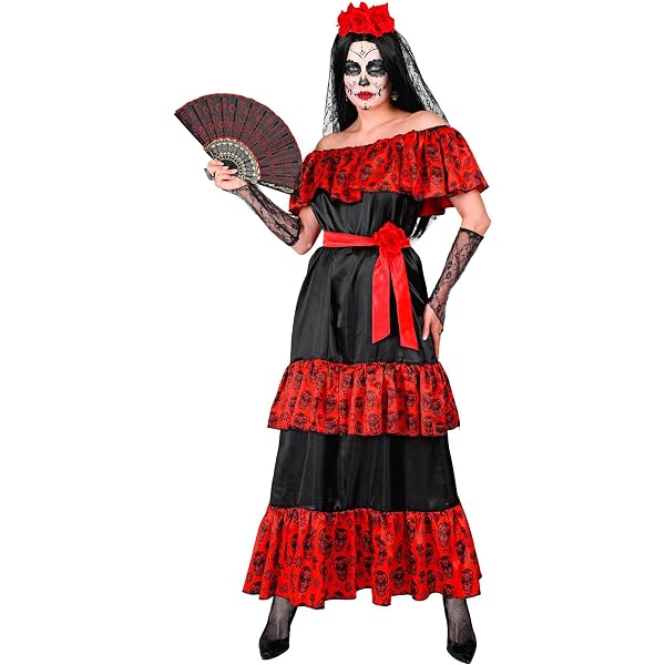 Déguisement La Catrina Fille - Robe Longue Élégante + Bandeau Fleurs - Fiestas Guirca