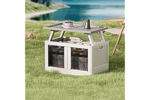 Warmiehomy Folding Camping Storage Cupboard Portable Camping Kitchen Unit Storage Box Table 2 in 1 for Outdoor Indoor, 64x40x54cm