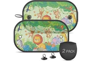 DIZA100 Pare Soleil Voiture Bébé Enfant, 2PCS Pare Soleil Bebe Protection Solaire et UV avec Ventouses- 51 x 31 cm (Animaux)