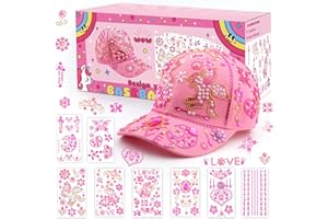 Navdrivl Geschenk für Mädchen DIY Baseballkappe, Kappe Selbst Gestalten mit Edelstein Aufklebern, Xmas Geburtstag Geschenke Mädchen 4 5 6 7 8 9 10 11 12 Jahre, Rosa Baseball Cap Bastelset Kinder