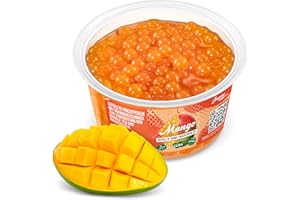 The Inspire Food Company Popping Boba Pearls for Bubble Tea - 450gm | Mango | Bursting Pearls Bubble | Real Fruit Juice For Shakes, Dessert,Smoothie | 100% Vegan & Glutenfree, No Artificial Colors
