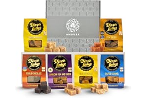 A AMOUSA Fudge Gift Set Gluten Free Hamper with 6x100g Boxed Handmade Devon Fudge –Clotted Cream, Salted Caramel, Chocolate, Rum&Raisin, Lemon Meringue&Ginger– Food Gifts For Men &Women,Gourmet food hamper
