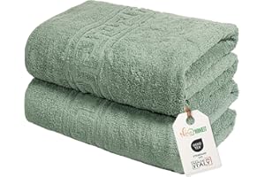 ‎NICE HOMEIT nice homeit Set mit 2 großen Badetüchern, 100 x 150 cm, extra großes Badetuch aus 100% ringgesponnener Baumwolle, extra weich und saugfähig, hergestellt in Italien, Grün