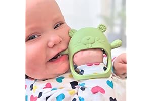 Infatot® Teething Toys for Baby - Baby Teether, New Infant Silicone Chipmunk Teether Mitten Baby Teething Glove Prevents Finger Sucking, Teethers for Babies, Teething Mitten for Babies - CM Olive