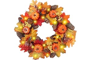 JIAJIAYI Ghirlanda autunnale per porta d'ingresso, decorazioni per ghirlande di Halloween, corona del Ringraziamento con zucca, foglie d'acero, bacche, ghirlanda di Halloween (45 cm,A)