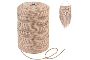 Macrame Cord 3mm，Homewit 300m Cotton Rope, 4 Strands Twisted Natural Macrame Rope, Suitable for DIY Plant Hangers, Wall Hangings and Christmas Decorations-Gray Brown