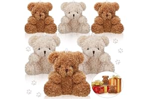AORIHER 6 Mini Osos de Peluche Juguetes de Animal Pequeños de 4 Pulgadas Muñecos de Osos de Felpa Suaves para Baby Shower Cumpleaños Graduación Fiestas Recuerdos Suministros (Marrón, Albaricoque)