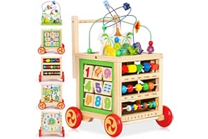 JERRYVON Girello Giochi Bambini 1 Anno Primi Passi per Bambini, 6 In 1 Giochi Montessori 1 Anno 2 Anni Giochi Legno Bambini 1 Anno con Freni Dinosauri per Bambini Educativi Regalo Bambino Bambina 1 Anno