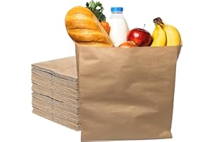 COSMALL 200 x Brown Strung Kraft Paper Food Bags for Food use, Groceries, Sandwiches, Sweets, Popcorn etc | Strong & ECO Friendly - 7” x 7'' inch (UK COMPANY)