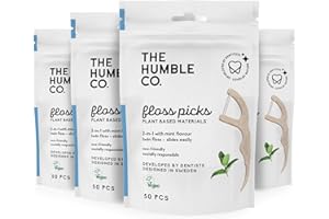 ‎THE HUMBLE CO. The Humble Co. Pflanzliche Zahnseidesticks | Frische Minze | Umweltfreundlich, Vegan, Zuckerfrei, von Zahnärzten empfohlen - Entfernt Plaque und Verleiht ein Frisches Gefühl (4 x 50p)