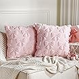 Mixweer Bow Pillow Covers 18x18 Set of 2 Coquette Room Decor Cute Faux Fur Soft Coquette Bowknot Preppy Stuff Fluffy Plush Aesthetic Pillow Covers for Bed Sofa Couch(Pink)