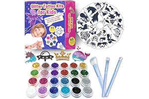 Metuu 90 feuilles de kit de tatouage à paillettes pour enfants, tatouage dinosaure licorne pour garçons et filles, autocollant de tatouage temporaire étanche à paillettes comme cadeau d'anniversaire