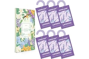SCENT-HI Scented Sachets, Scented Sachets for Drawer Closets, Fresh Lavender Scent 6 Packs, Wardrobe Fresheners Hanging Sachet Bags Scented for Cars, Room Wardrobe Bathrooms