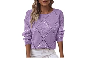 GENERIC Sequin Top for Women UK Sparkly Glitter Blouse Shiny Sweatshirt Party Club Tunics Winter Warm Jumpers Elegant Hollow Out Long Sleeve Crew Neck Tee Ladies Loose T Shirt Wedding Prom Cocktail Christmas