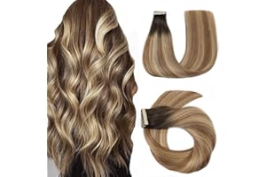 Hotlulana Extension Capelli Veri Biadesivo Balayage Castano Con Castano Chiaro e Biondo Chiaro(#2/6/18) Extension Capelli Veri 18Pollici 20pcs 45cm 40g Invisible Extension Biadesive Capelli Veri.