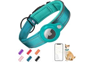 Brovamo Collar Perro Acolchado para AirTag, El Collar Perro Reflectante Airtag Apple, Air Tag Integrado para Perros Pequeños, Medianos, Grandes, [Azul- Talla XL]