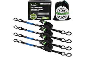 ‎STARLEAPARTS StarLeaparts 4 Stück Automatik Spanngurt mit S Haken, Automatischer Spanngurtaufroller 3,6 m x 25mm, 340KG/680KG, Einziehbare Spanngurte mit Ratsche für Motorrad, Kajak und LKW, Schwarz