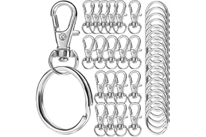 LEOBRO 40PCS Swivel Lobster Clasps, Key Ring Hoop, Keyring Making Kit 20pcs Lobster Clasps and 20pcs Keyring, Key Chain Hooks with Split Rings for Lanyard Jewelry Making Crafts Silver