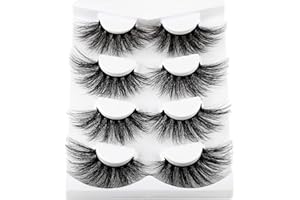 wiwoseo 25MM False Eyelashes Dramatic Long Cross Fluffy Thick Volume Eye Lashes 4 Pairs Pack