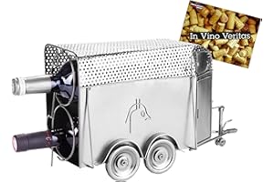 BRUBAKER Wein Flaschenhalter Pferdeanhänger - Flaschenständer für 2 Flaschen aus Metall mit Geschenkkarte - Silber Weingeschenk Länge 39 cm