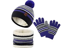 LACOFIA 3 st barn vinter varm hatt halsduk handskar set barn pojkar flickor stickad pom pom mössa termisk fleece foder halsvärmare vinter utomhustillbehör 2-7 år
