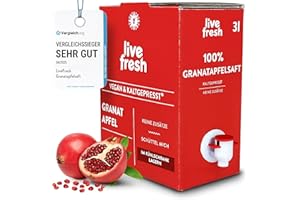 ‎LIVEFRESH LiveFresh Granatapfelsaft Kaltgepresst¹ - 3 Liter – 100% Granatapfel Direktsaft ohne Zusätze – Nicht erhitzt – In Deutschland hergestellt